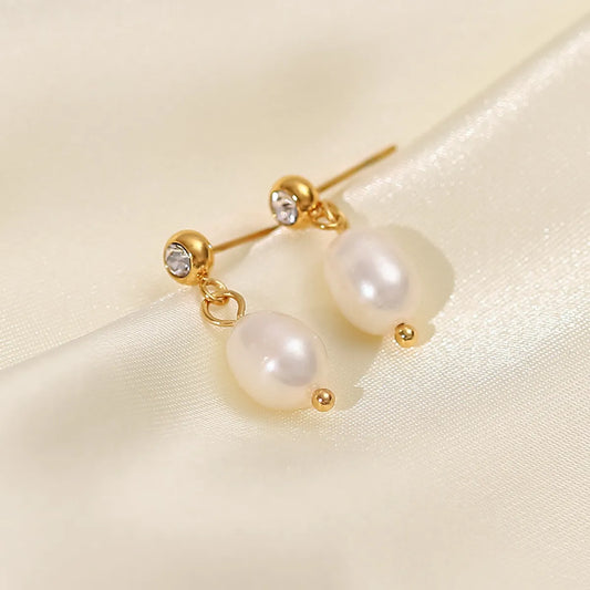 Elegant Geometric Stainless Steel Drop Earrings Gold Plated Pearl Stainless Steel Earrings