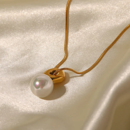 Elegant Geometric Stainless Steel Gold Plated Pearl Pendant Necklace 1 Piece