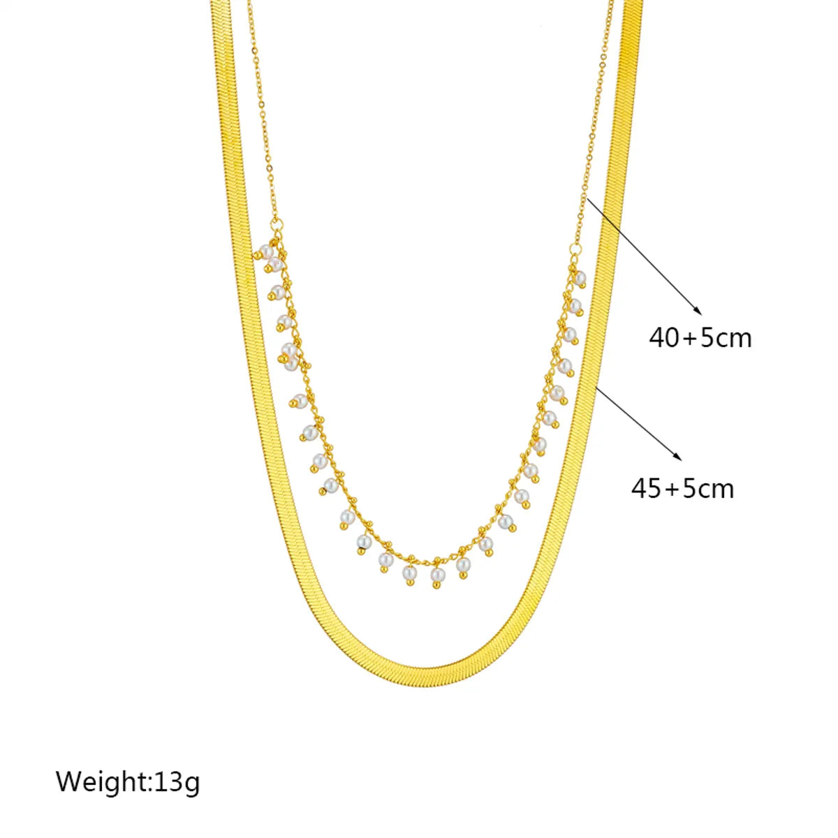 Elegant Geometric Stainless Steel Inlay Artificial Pearls 18k Gold Plated Layered Necklaces