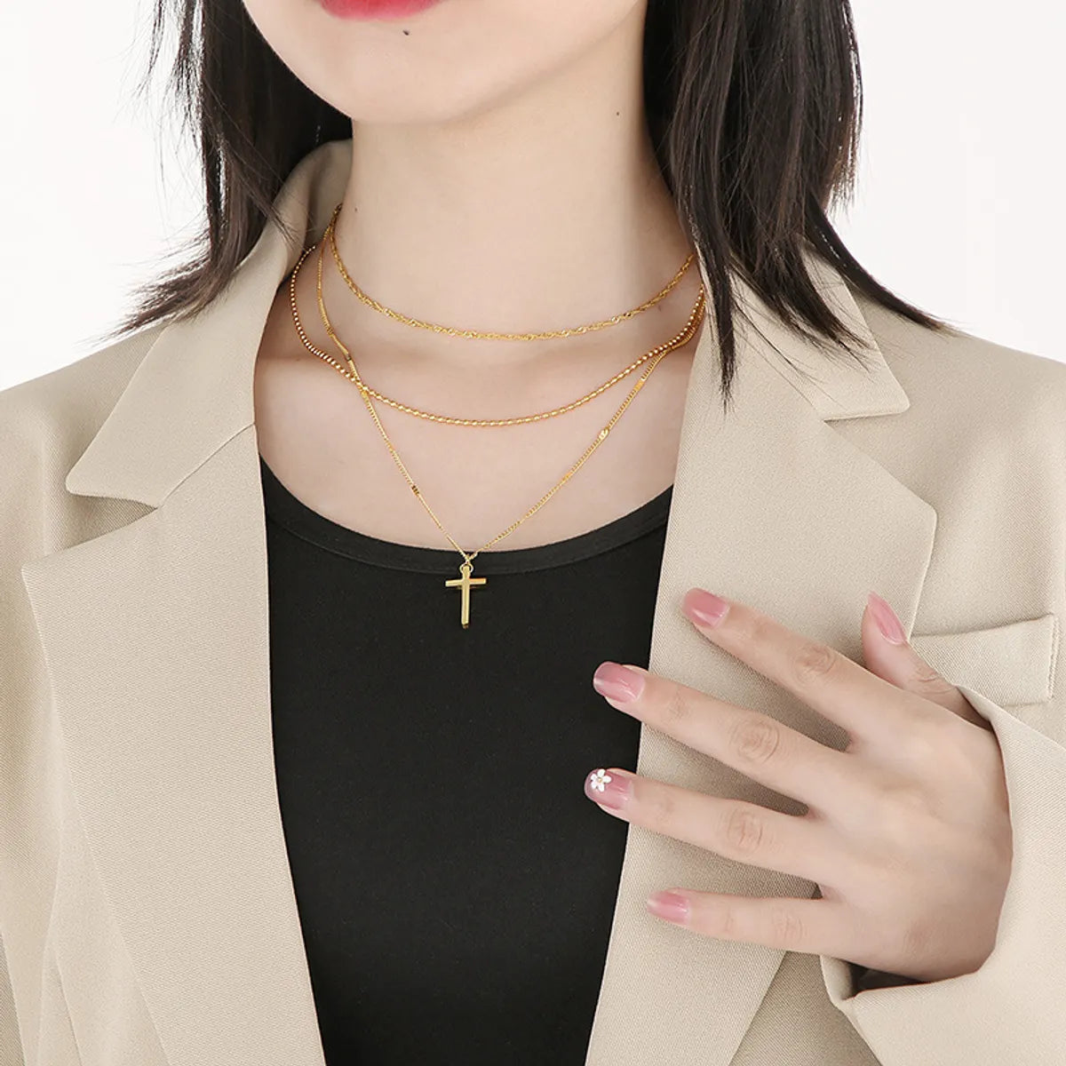 Elegant Geometric Stainless Steel Layered Necklaces Plating Stainless Steel Necklaces