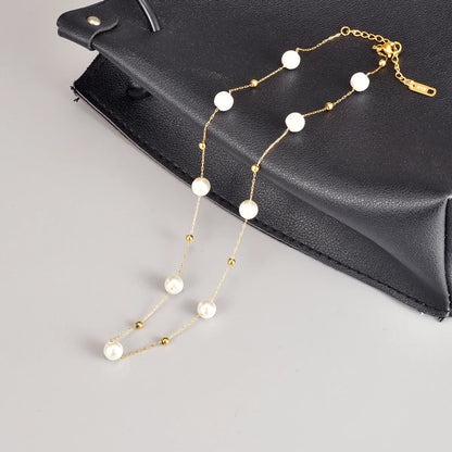 Elegant Geometric Stainless Steel Necklace Plating Artificial Pearl Stainless Steel Necklaces