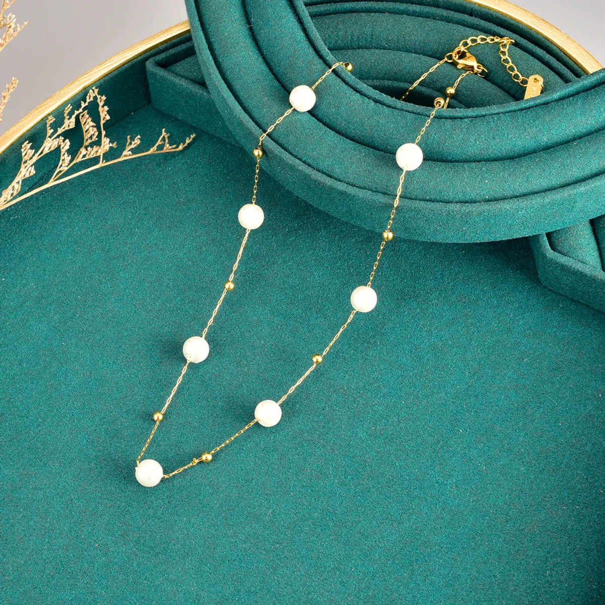 Elegant Geometric Stainless Steel Necklace Plating Artificial Pearl Stainless Steel Necklaces