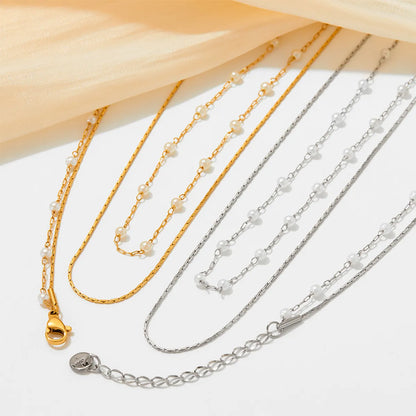 Elegant Geometric Stainless Steel Plating Artificial Pearls Layered Necklaces