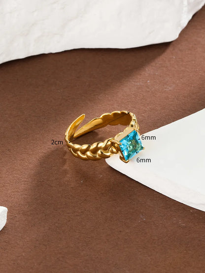 Elegant Geometric Stainless Steel Plating Inlay Zircon 18k Gold Plated Open Rings