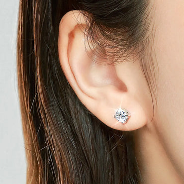 Elegant Geometric Sterling Silver Gra Inlay Moissanite White Gold Plated Ear Studs