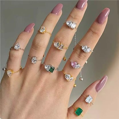 Elegant Geometric Sterling Silver Plating Inlay Zircon Rings