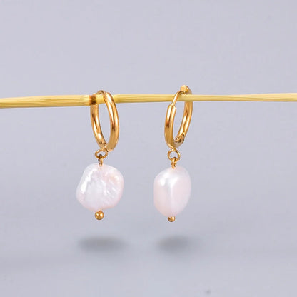 Elegant Geometric Plating Titanium Steel Pearl Drop Earrings