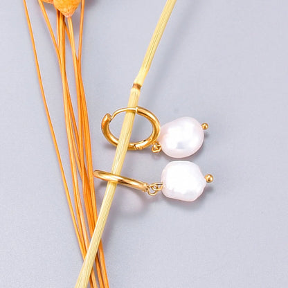 Elegant Geometric Plating Titanium Steel Pearl Drop Earrings