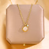 Elegant Geometric Titanium Steel Epoxy Plating Inlay Opal Zircon 18k Gold Plated Pendant Necklace