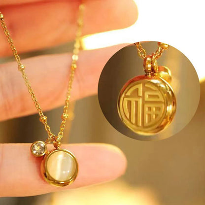 Elegant Geometric Titanium Steel Epoxy Plating Inlay Opal Zircon 18k Gold Plated Pendant Necklace