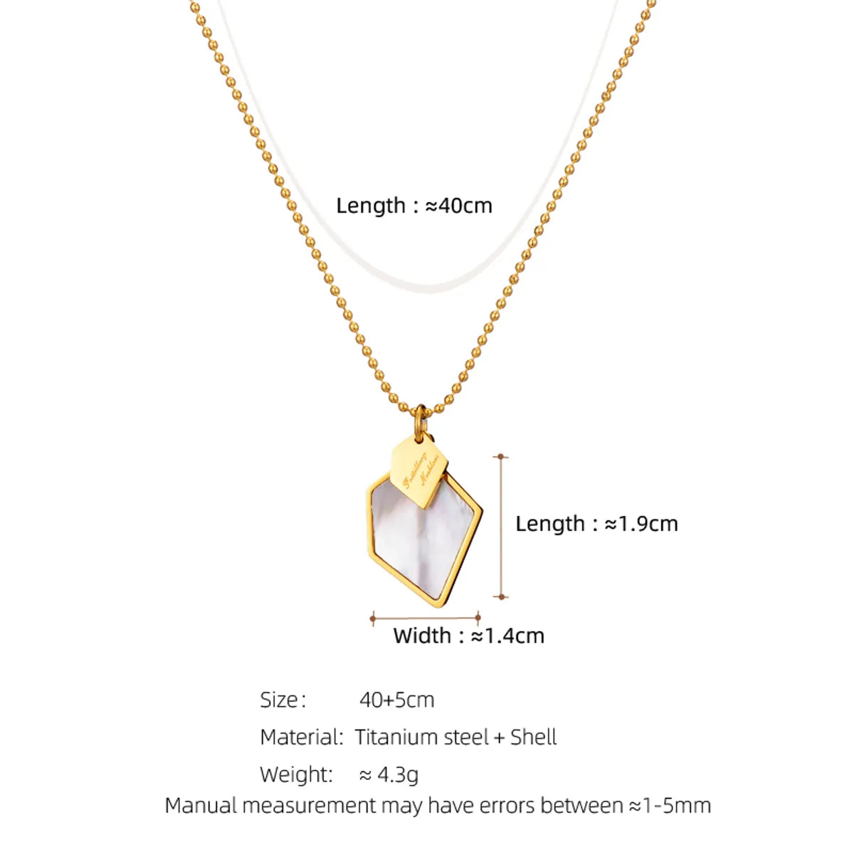 Elegant Geometric Titanium Steel Plating Inlay Shell 18k Gold Plated Pendant Necklace