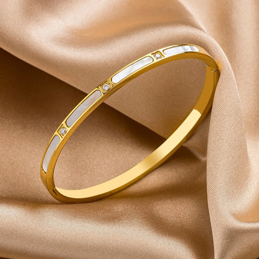 Elegant Geometric Titanium Steel Plating Shell Bangle