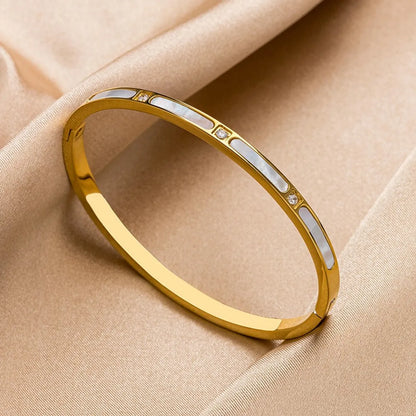 Elegant Geometric Titanium Steel Plating Shell Bangle