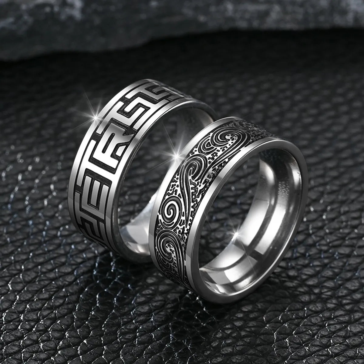 Elegant Geometric Titanium Steel Polishing Carving Unisex Rings