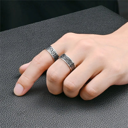 Elegant Geometric Titanium Steel Polishing Carving Unisex Rings