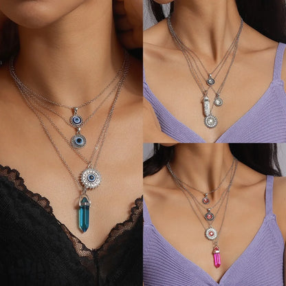 Elegant Geometric Zinc Alloy Inlay Artificial Gemstones Women's Layered Necklaces