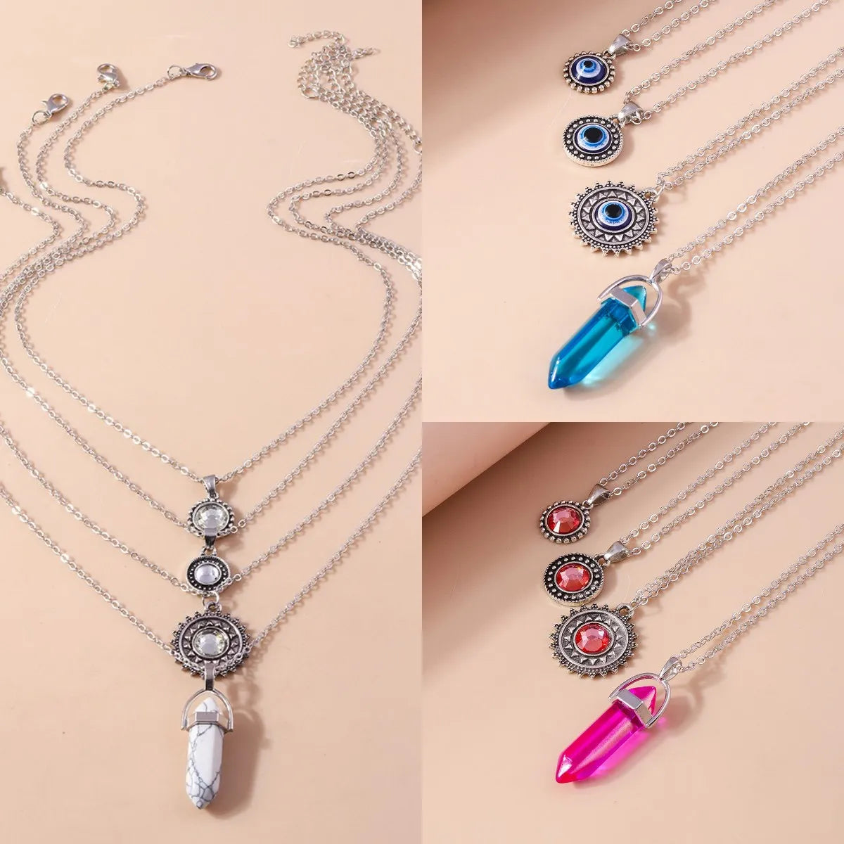 Elegant Geometric Zinc Alloy Inlay Artificial Gemstones Women's Layered Necklaces