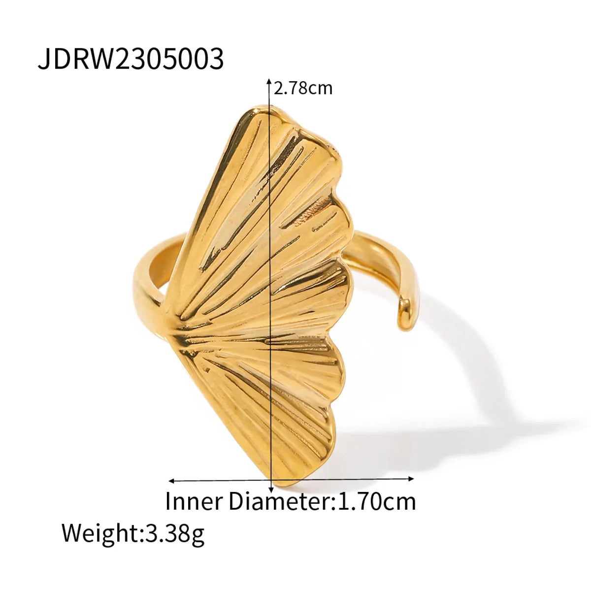 Wholesale Jewelry Elegant Ginkgo Leaf 304 Stainless Steel Plating Open Ring