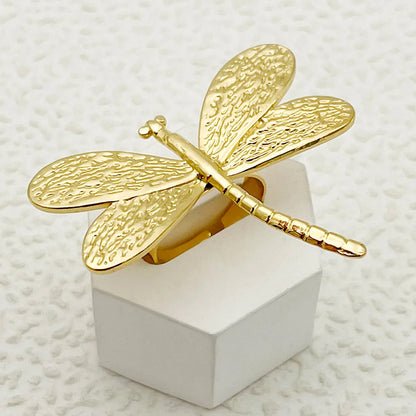 Elegant Glam Artistic Flower Dragonfly 304 Stainless Steel 14K Gold Plated Rings In Bulk