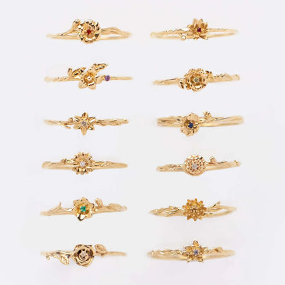 Elegant Glam Classic Style Flower Copper Plating Inlay Birthstone Gold Plated Rings