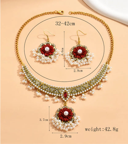 Elegant Glam Flower Rhinestones Pearl Alloy Wholesale Earrings Necklace