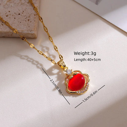 Elegant Glam Geometric Copper Plating Inlay Rhinestones Opal 18k Gold Plated Pendant Necklace