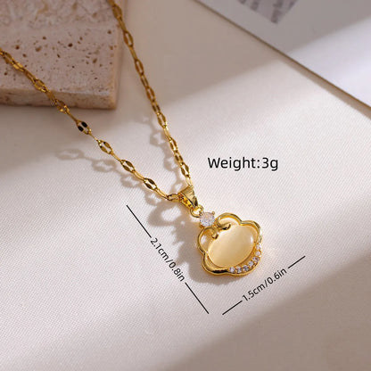 Elegant Glam Geometric Copper Plating Inlay Rhinestones Opal 18k Gold Plated Pendant Necklace