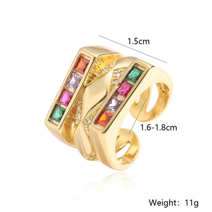 Elegant Glam Geometric Copper Plating Inlay Zircon 18k Gold Plated Open Rings