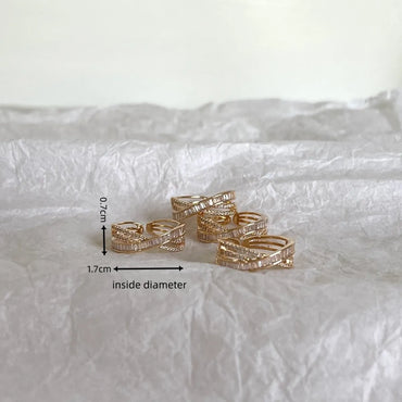 Elegant Glam Geometric Copper Plating Inlay Zircon Gold Plated Open Rings