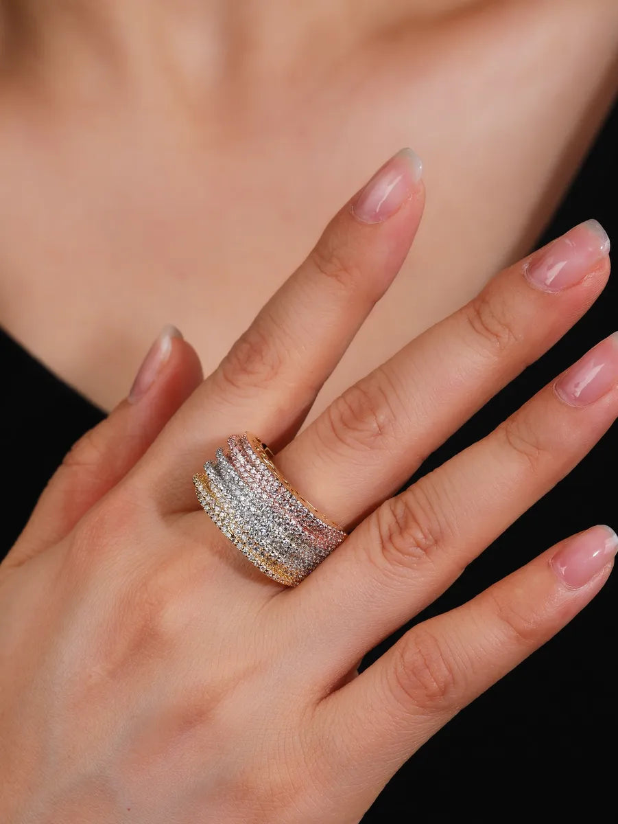 Elegant Glam Geometric Copper Plating Inlay Zircon Gold Plated Rings