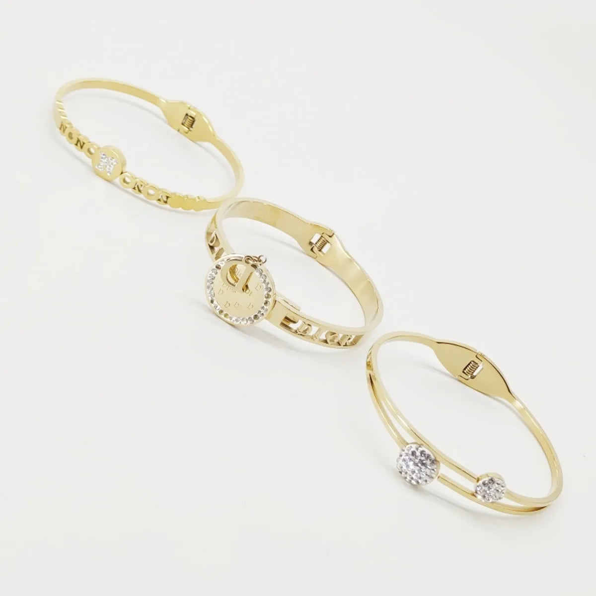 Elegant Glam Geometric Letter Titanium Steel Plating Inlay Rhinestones 18k Gold Plated Bangle