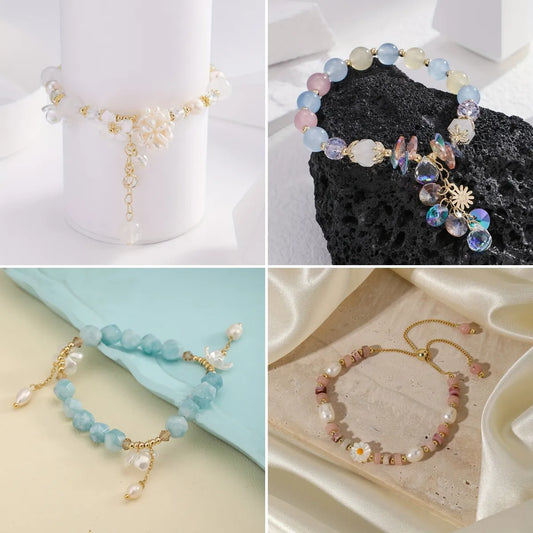 Elegant Glam Geometric Natural Stone Freshwater Pearl Bracelets In Bulk