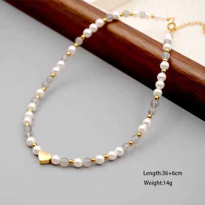 Elegant Glam Heart Shape Beaded Imitation Pearl Titanium Steel Beaded Plating Women's Bracelets Necklace