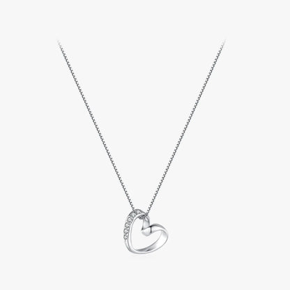 Elegant Glam Heart Shape Sterling Silver Plating Zircon Rhodium Plated Pendant Necklace