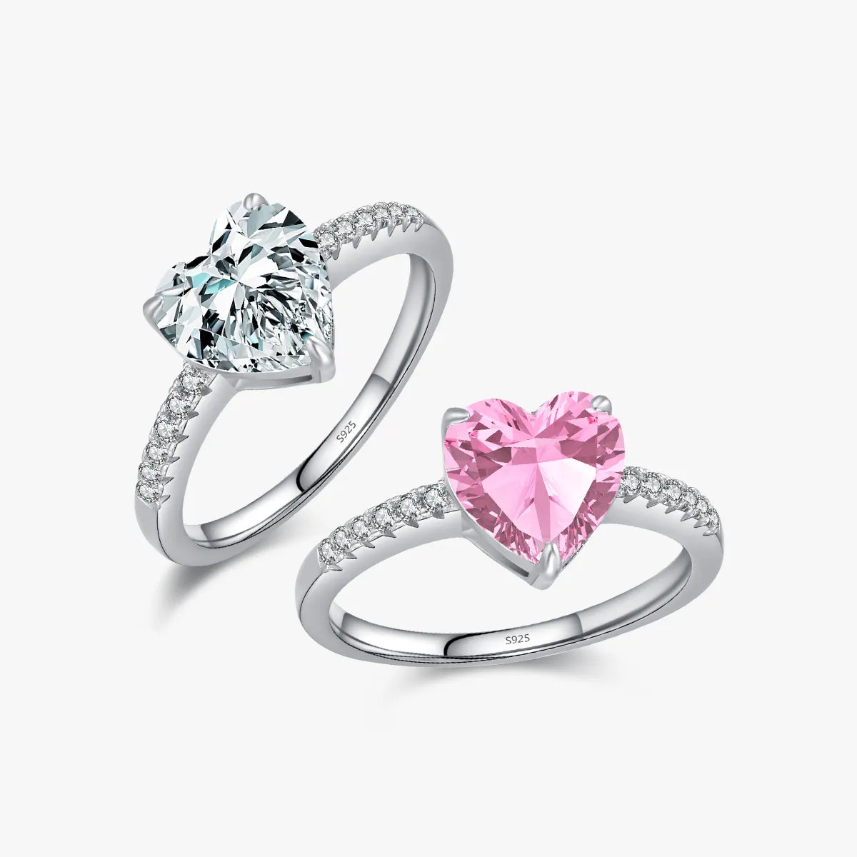 Elegant Glam Heart Shape Sterling Silver Rhodium Plated Zircon Rings In Bulk