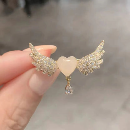 Elegant Glam Heart Shape Wings Alloy Inlay Zircon Women'S Brooches