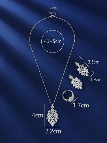 Elegant Glam Lady Geometric Copper White Gold Plated Zircon Rings Earrings Necklace In Bulk