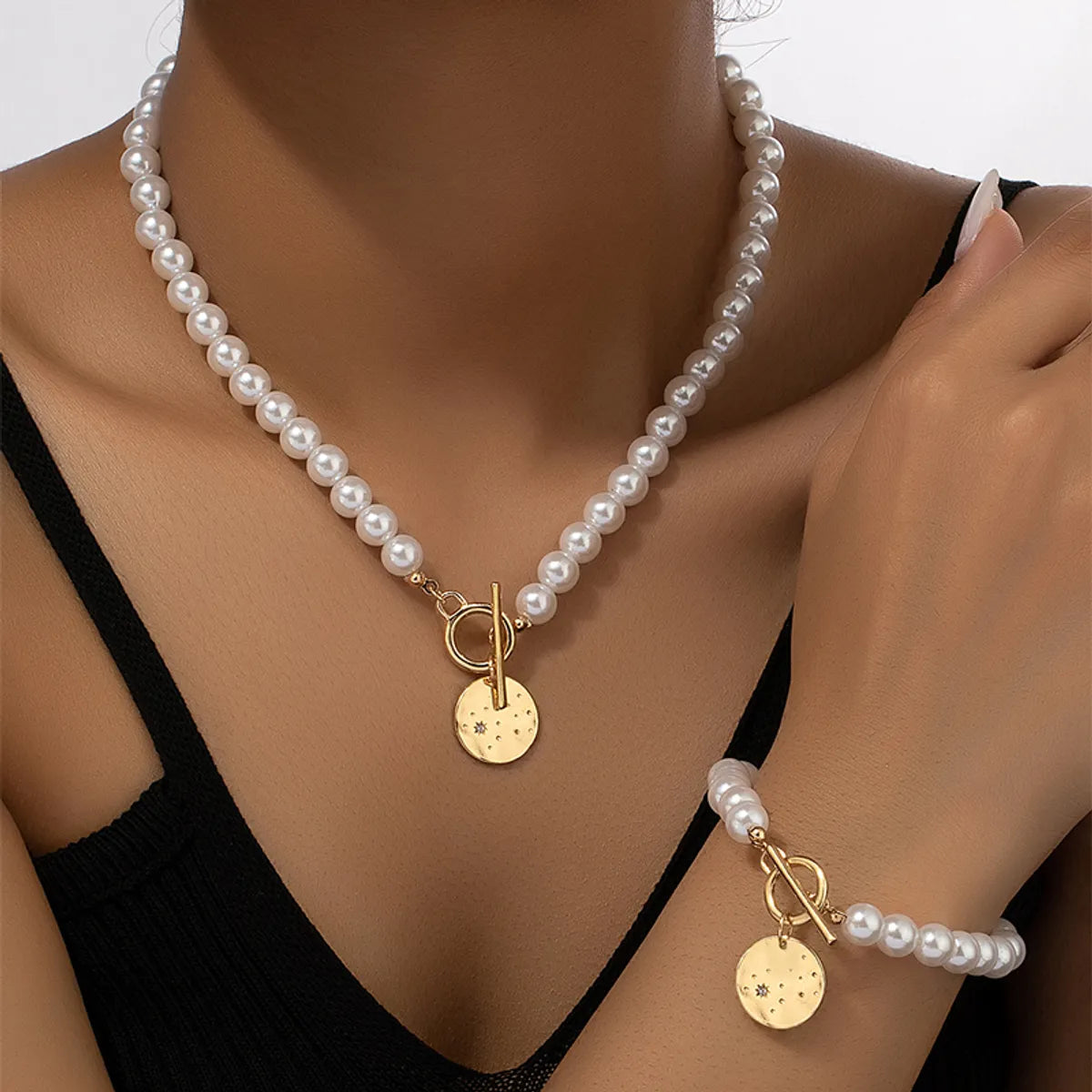 Elegant Glam Lady Heart Shape Arylic Imitation Pearl Alloy Plating 14k Gold Plated Women's Bracelets Necklace