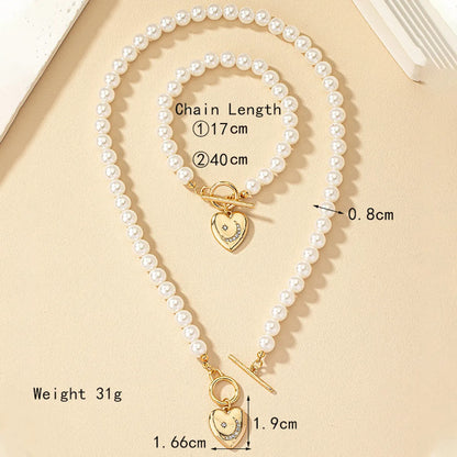 Elegant Glam Lady Heart Shape Arylic Imitation Pearl Alloy Plating 14k Gold Plated Women's Bracelets Necklace