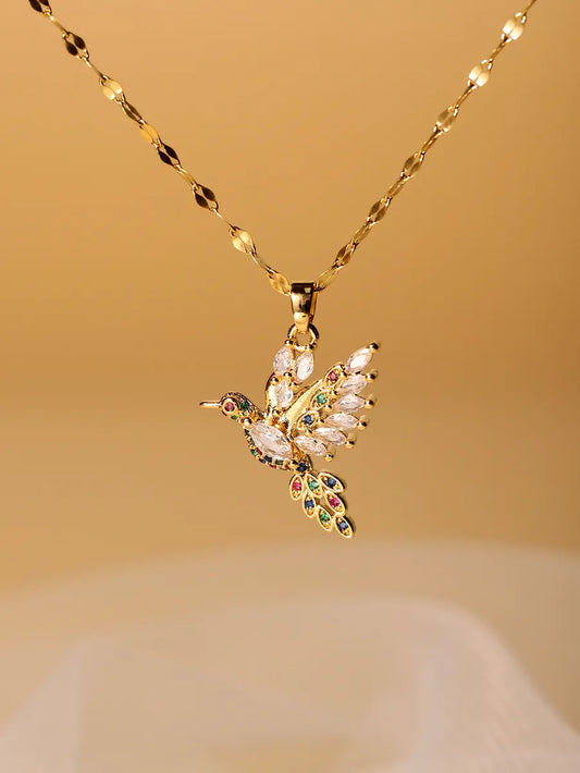 Elegant Glam Luxurious Bird Stainless Steel Plating Inlay Zircon 18k Gold Plated Pendant Necklace