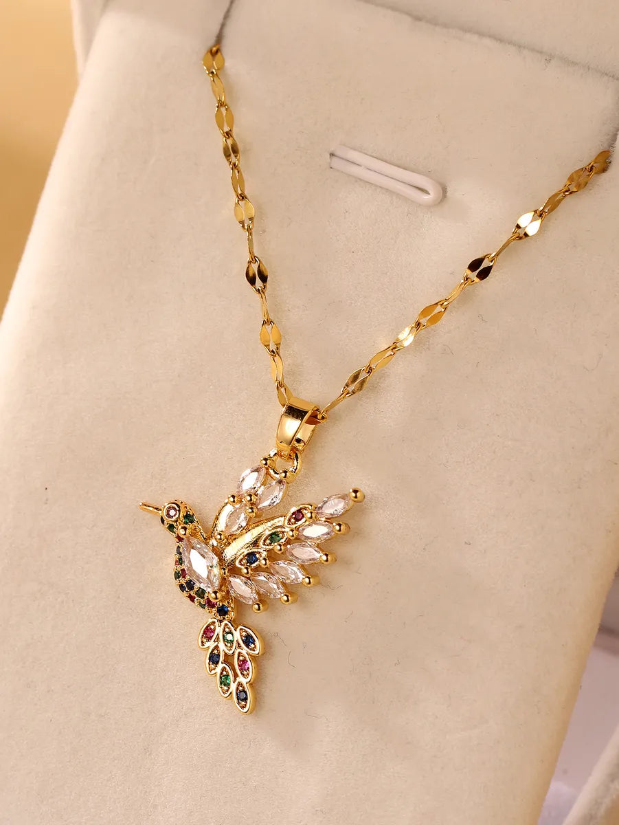 Elegant Glam Luxurious Bird Stainless Steel Plating Inlay Zircon 18k Gold Plated Pendant Necklace