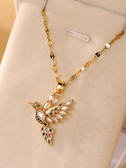 Elegant Glam Luxurious Bird Stainless Steel Plating Inlay Zircon 18k Gold Plated Pendant Necklace