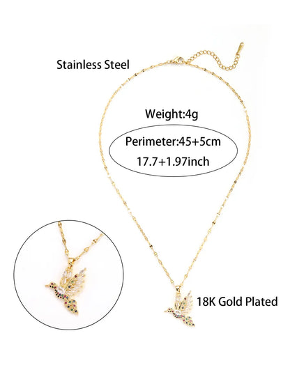 Elegant Glam Luxurious Bird Stainless Steel Plating Inlay Zircon 18k Gold Plated Pendant Necklace