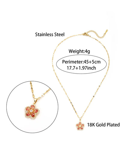 Elegant Glam Luxurious Flower Stainless Steel Plating Inlay Zircon 18k Gold Plated Pendant Necklace