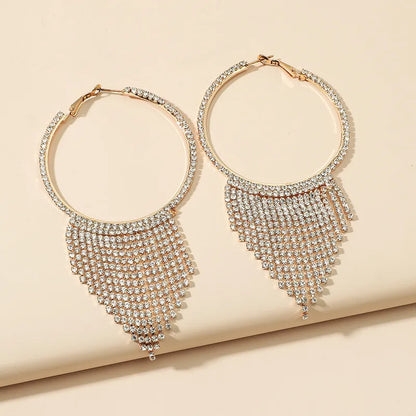 Elegant Glam Luxurious Geometric Alloy Tassel Inlay Rhinestones Women'S Drop Earrings