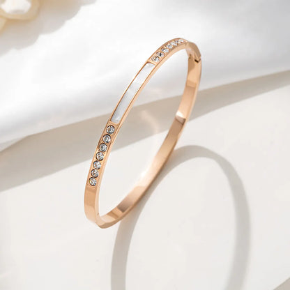 Elegant Glam Luxurious Solid Color 304 Stainless Steel 18K Gold Plated Rose Gold Plated Acrylic Rhinestones Bangle In Bulk