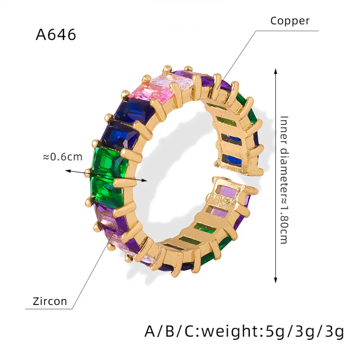 Elegant Glam Luxurious Solid Color Copper Plating Inlay Zircon 18k Gold Plated Open Rings