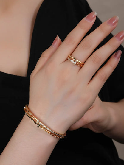 Elegant Glam Modern Style T Shape Copper 18k Gold Plated Rings Bracelets In Bulk