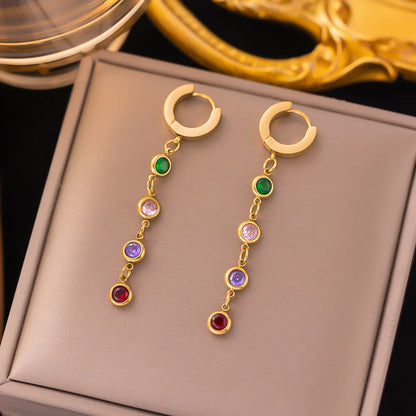 Elegant Glam Round Colorful Titanium Steel Inlay Zircon Bracelets Earrings Necklace