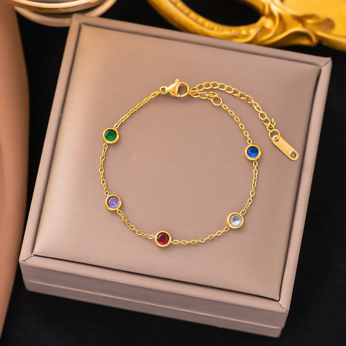 Elegant Glam Round Colorful Titanium Steel Inlay Zircon Bracelets Earrings Necklace